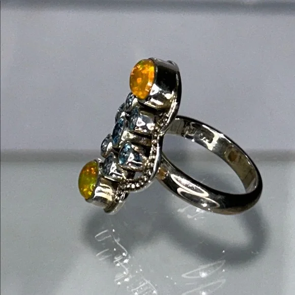 NWOT Genuine Ethiopian Opal Blue Topaz Gemstone Sterling Silver Ring Bohemian - Picture 4 of 11